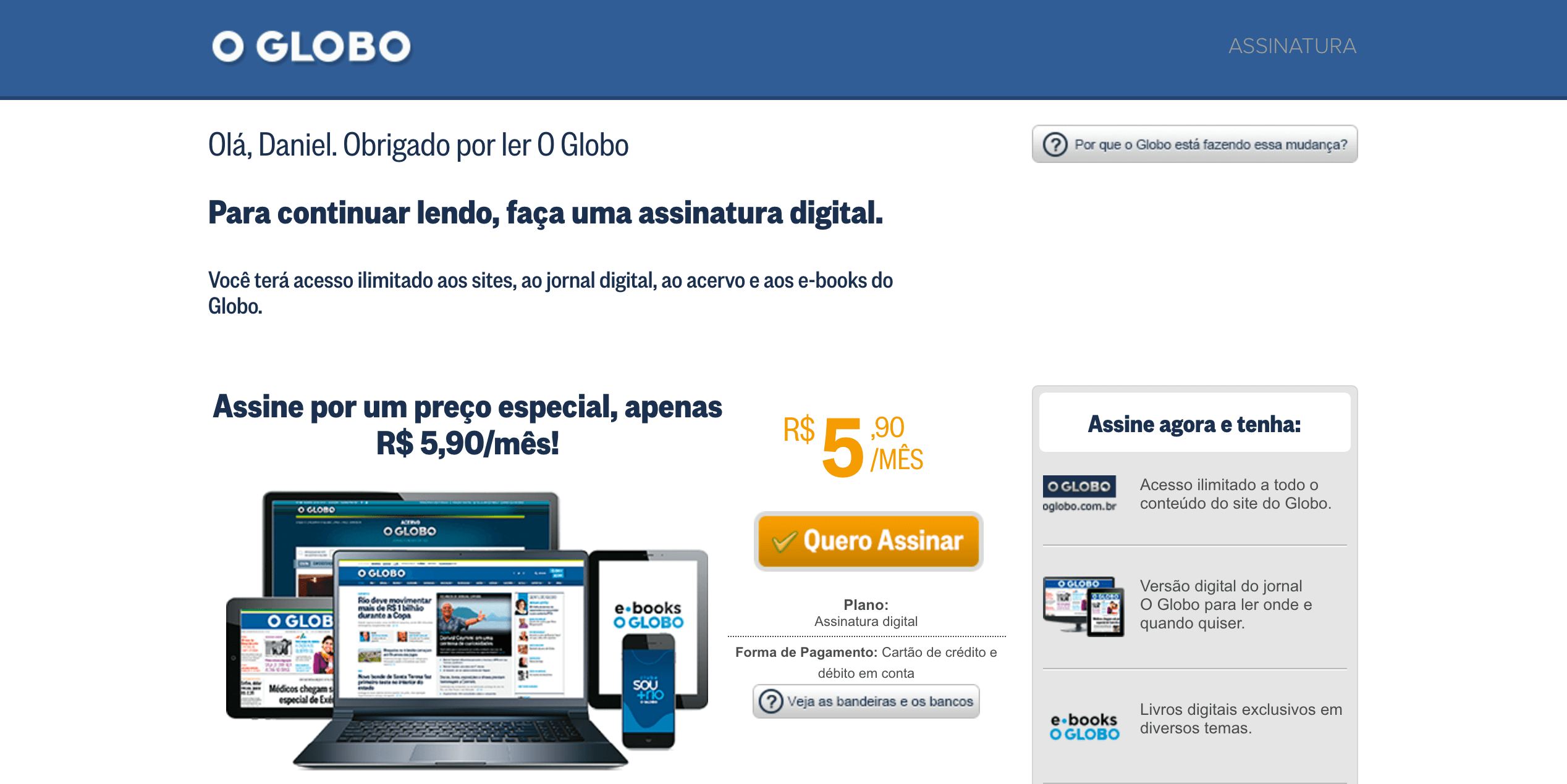 Paywall O Globo Online