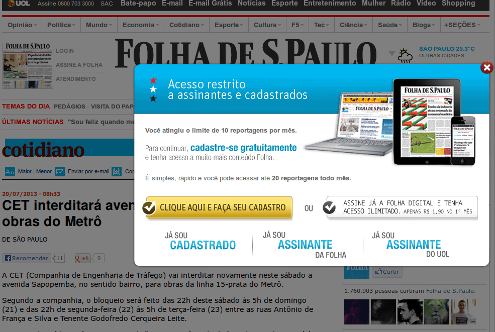 Paywall - Folha de São Paulo